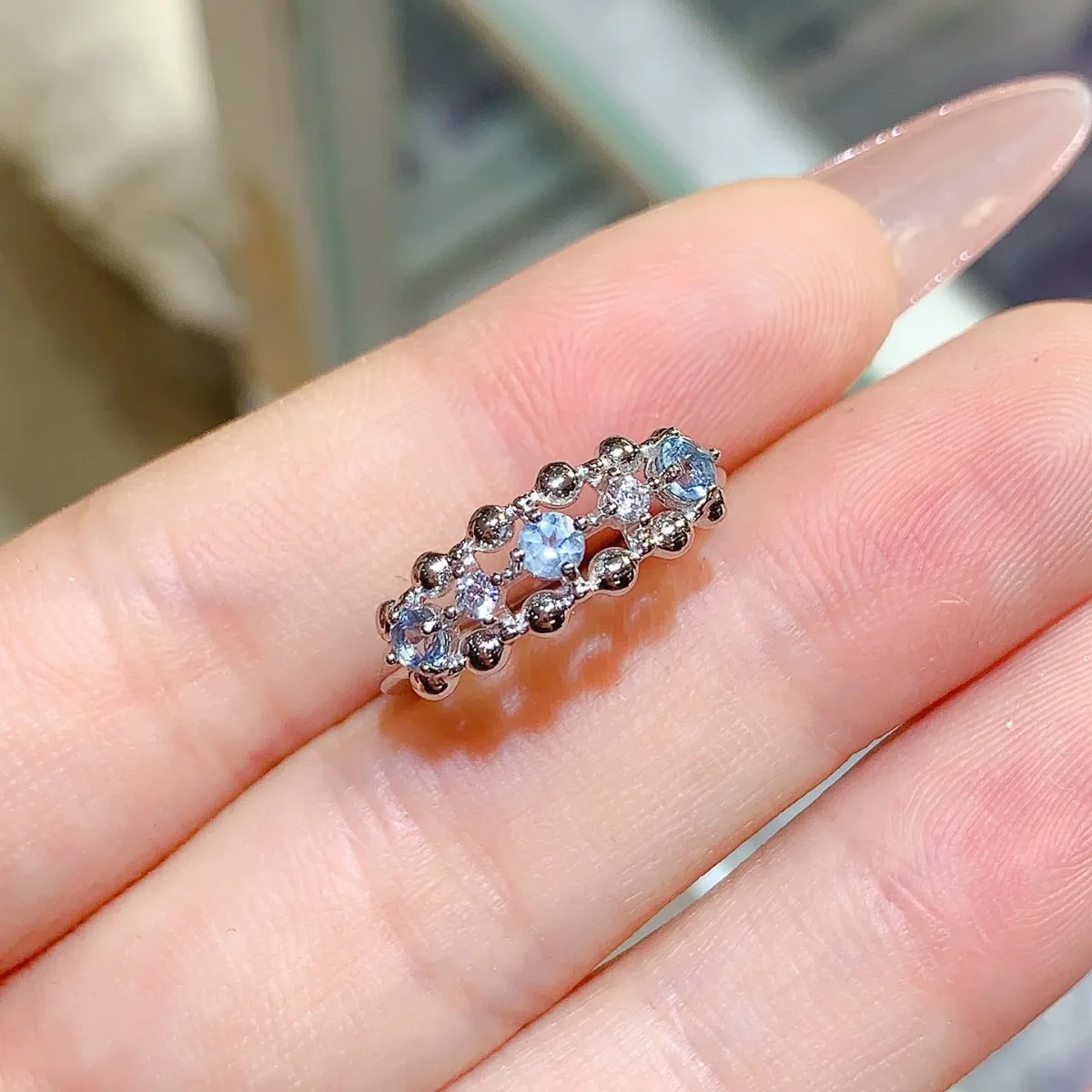 

3mm Natural Aquamarine Ring S925 Sterling Silver Certificate Design Fine Fashion Charm Weddings Jewelry for Women