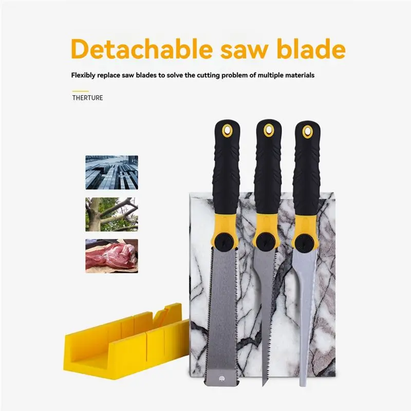 VOFUN-For Miter And Bevel Cuts Hand Saw- For Miter Box And Saw Set Including 3 Replaceable Blades For Wood Cutting Woodworking T