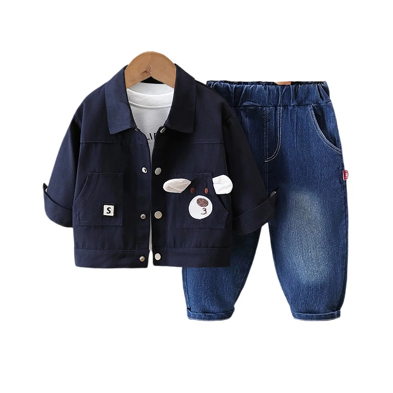 

Children Autumn Set 2024 Korean Baby Boy Clothes 1 To 5 Years Casual Cartoon Long Sleeve Jackets + T-shirts + Pants Kids Suit