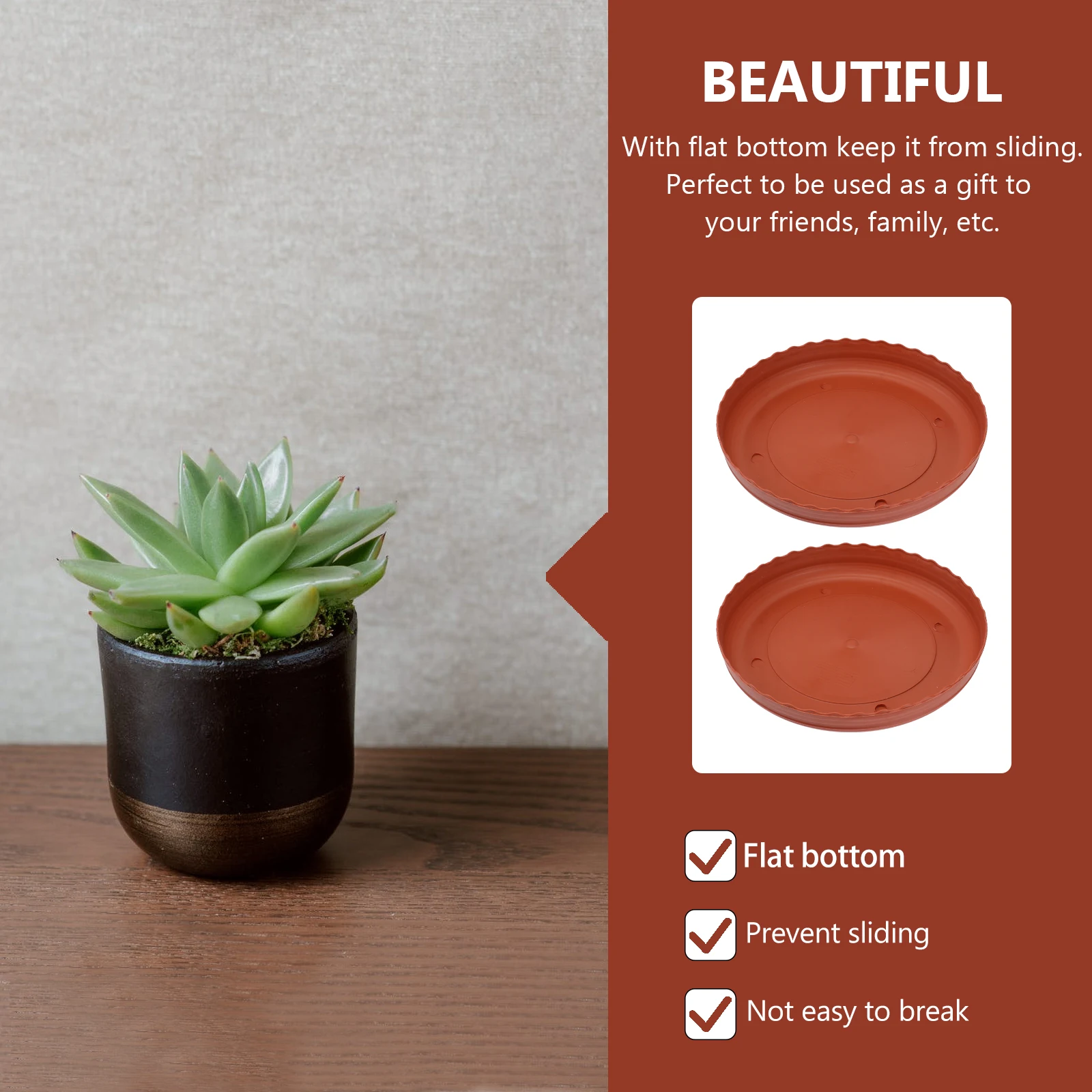 

5pcs Round Plant Pot Resin Drip Saucer For Succulents Bonsai Flat Non-Slip -3 Gallons Chocolate Flower Pot Tray Garden
