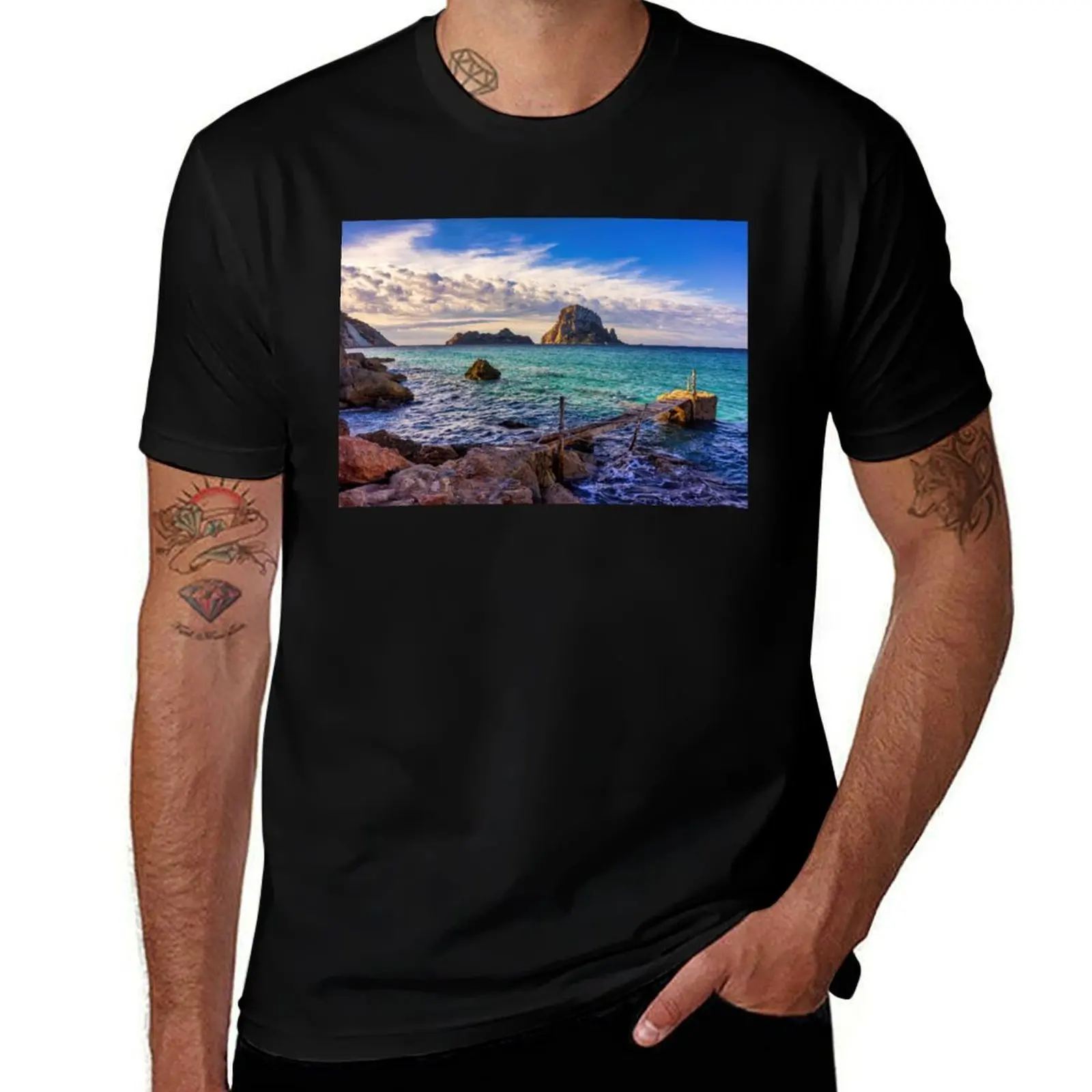 

Early Morning Light on Es Vedrà, Ibiza’s Mystical Islet T-Shirt graphic shirts heavyweights blue lock men t shirt