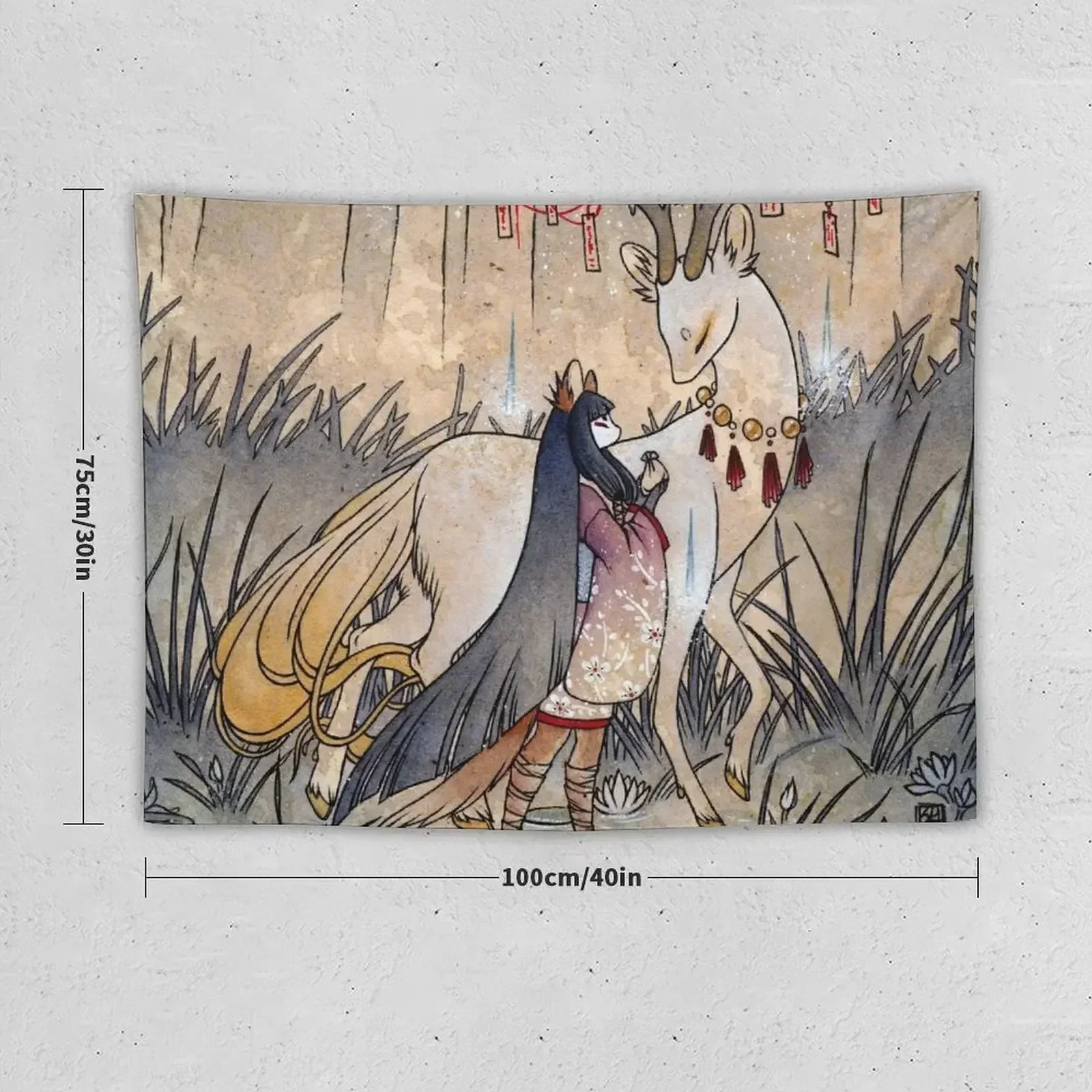 The Wish - TeaKitsune Fox Yokai Tapestry Wallpaper Bedroom Cute Room Things Aesthetics For Room Wall Decoration Tapestry