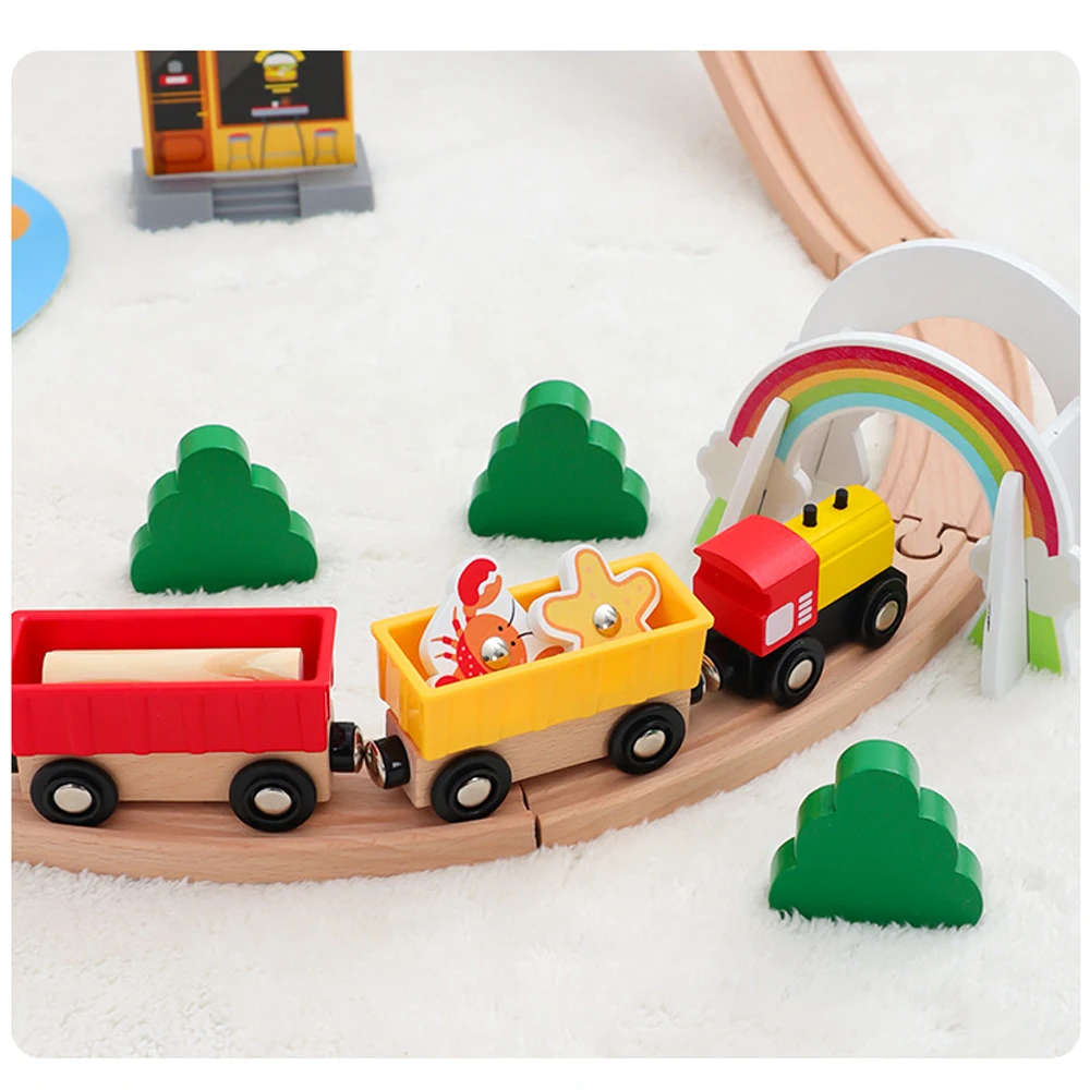 Small Track Set With Cargo Plane Scene Theme On The Logging Site, Children's Fun And Educational Wooden Train Track Toy Set,