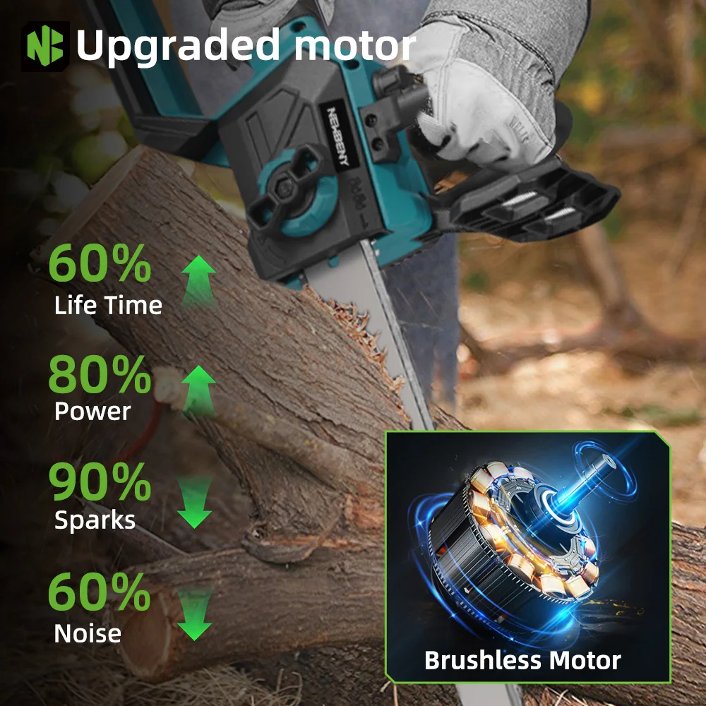 NEWBENY 12 بوصة فرش اللاسلكي منشار كهربائي شاشة ديجيتال سلسلة المنشار النجارة أداة السلطة ل دبوس بطارية ماكيتا #4