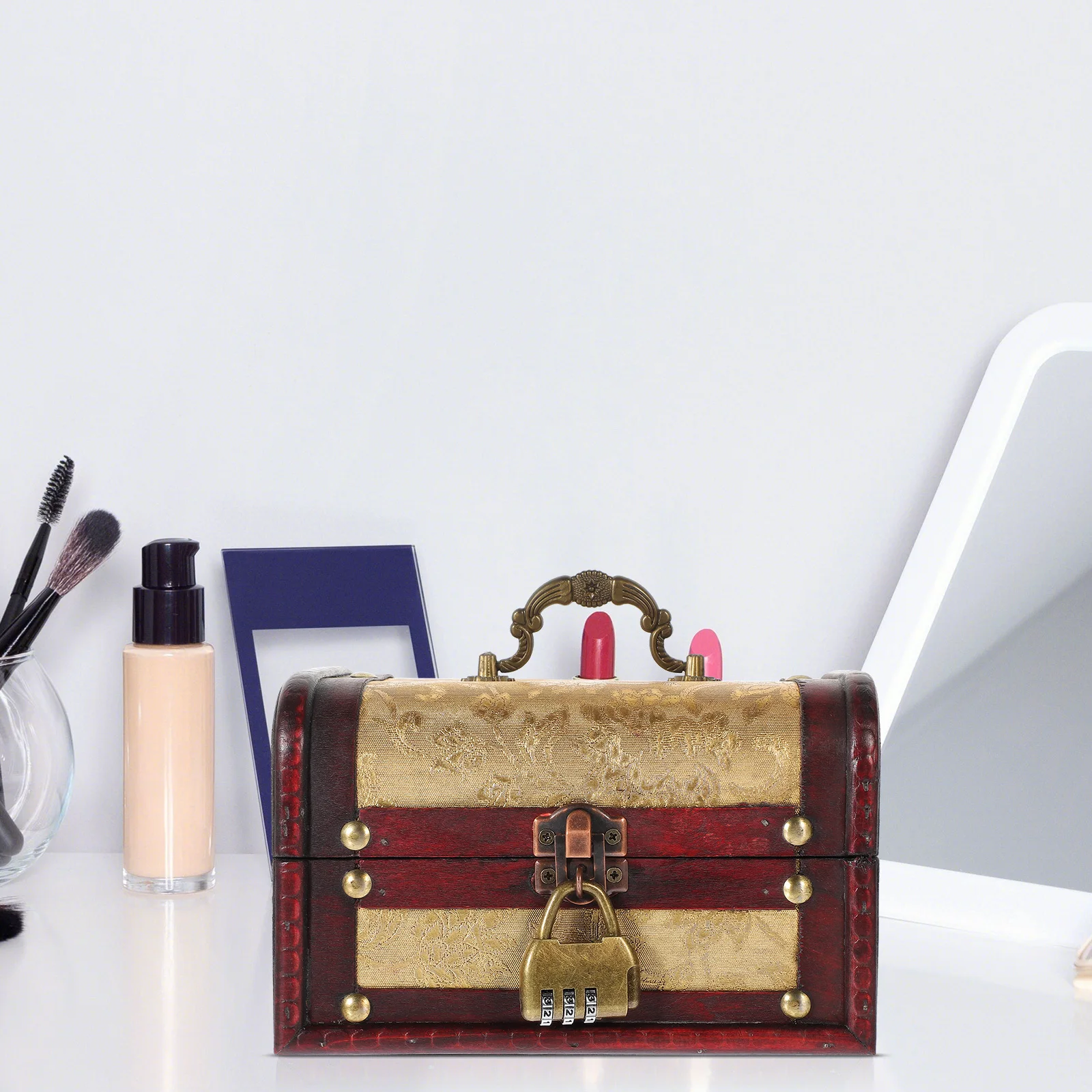 

Keepsake Chest with Lid Wooden Storage Box for Jewelry Trinkets Small Items Desktop Organizer Vintage Gift Box Retro Design