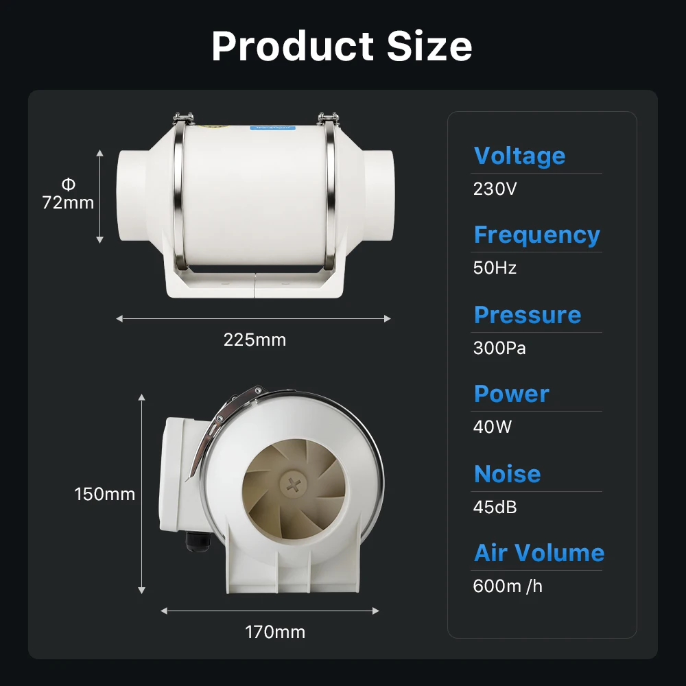 Cloudray Exhaust Fan Inline Duct Fan Extractor Low Noise Air Ventilator Mini Extractor Wall Fan Duct Fan for Laser Machine view 3