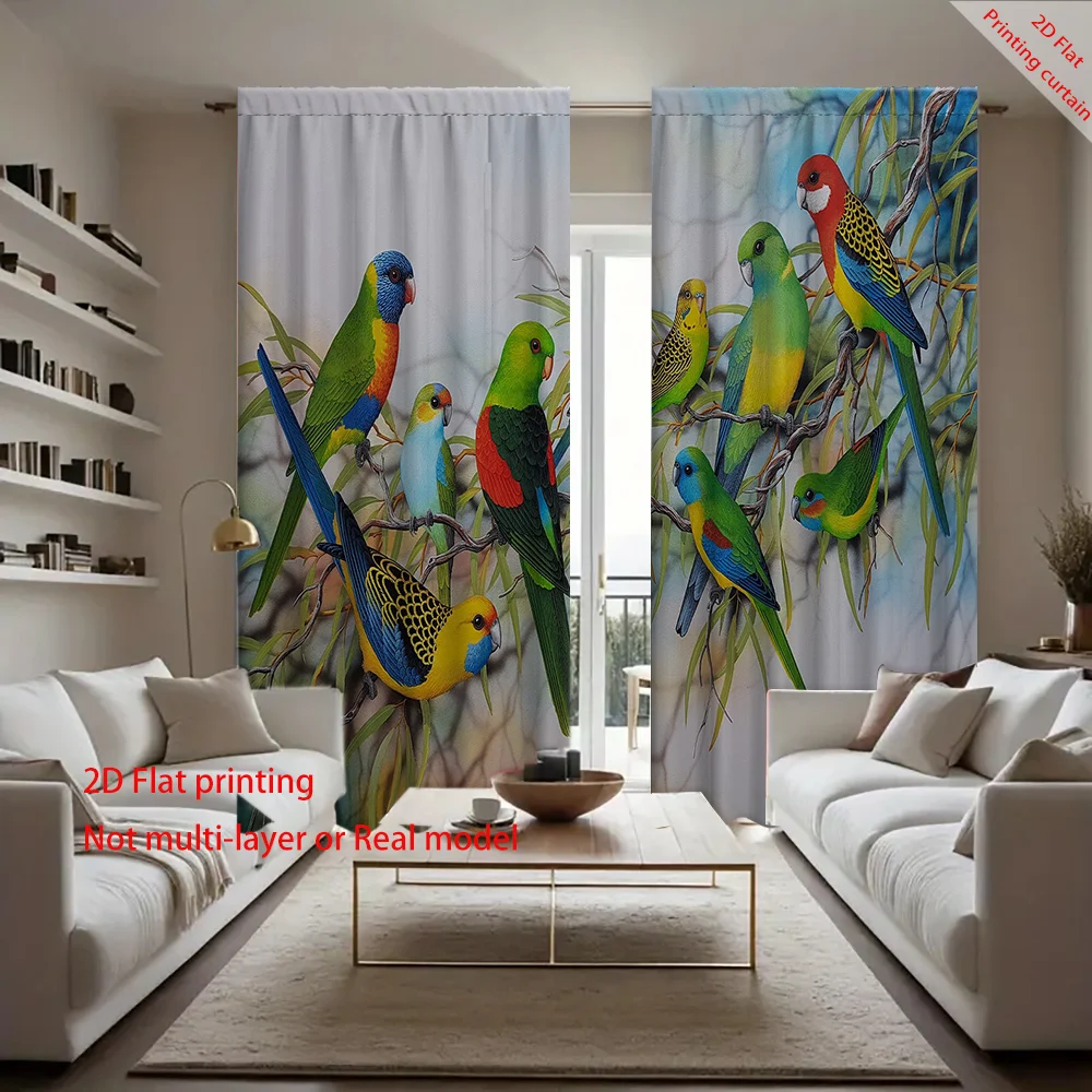 Flower & Bird Pattern Printed Curtains Animal Forest Home Decor for Bedroom Living Room Dormitory Office Sunshade Window Treatme