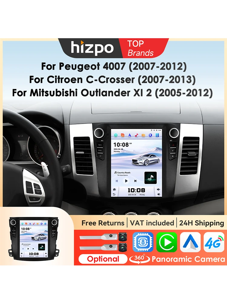 Hizpo Tesla-Style Stereos für Citroen C-Crosser Peugeot 4007 Mitsubishi Outlander XL 2 2005 - 2011 Carplay Android Autoradio