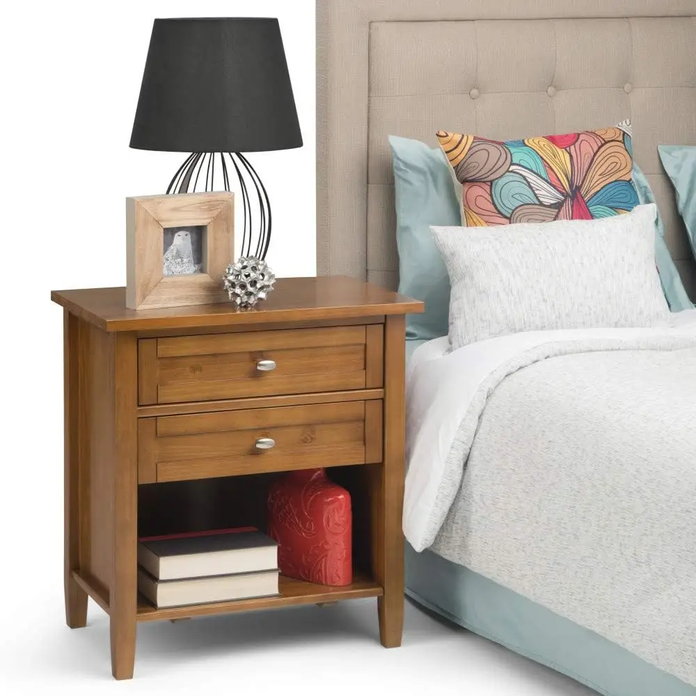 Night Stand   24 Inch Wide Transitional Bedside Nightstand Table in Light Golden Brown