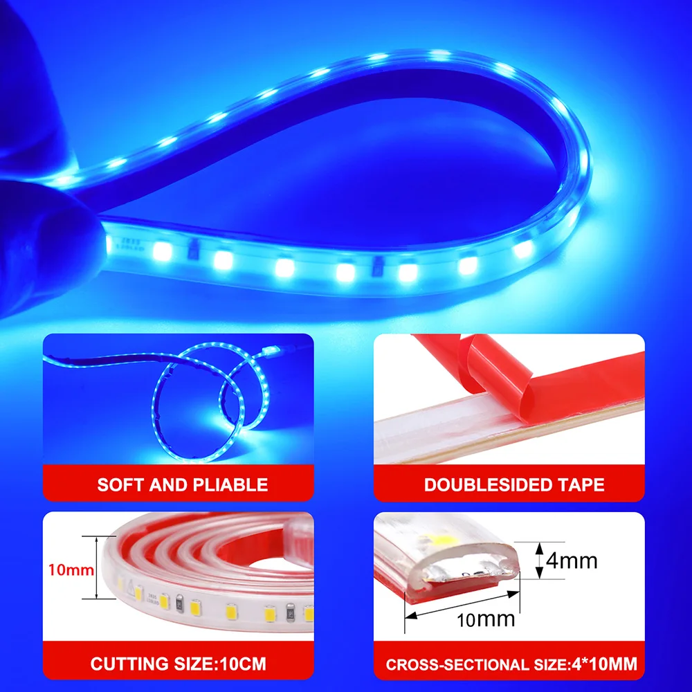 AC 220V 2835 LED Strip Light with 2pin Wire 120LED/m High Brightness Lighting Waterproof Flexible Led Tape Diode Lamp 9 Colors