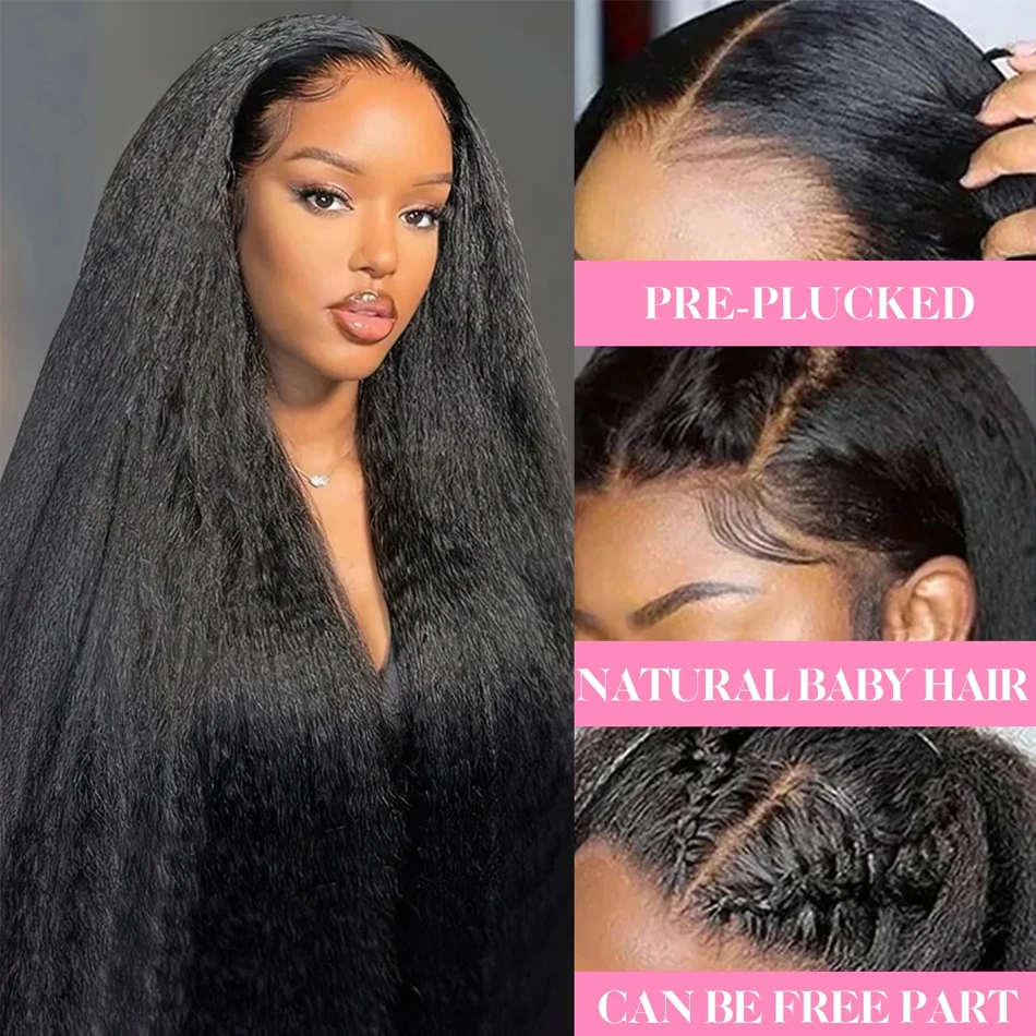 Kinky Straight Human Hair Wigs 13x4 5x5 HD Lace Front Human Hair Wigs Yaki Straight Frontal Lace Wig for Black Women Ready to Go image 2