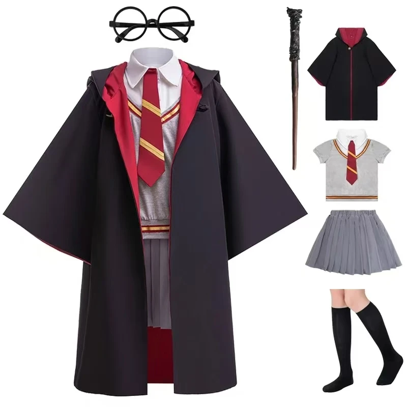 

Kids Halloween Movie Cosplay Costume Set Solid Color T-shirt+Skirt+Cloak Girls' Dress Set Carnival Birthday Magic School Dress