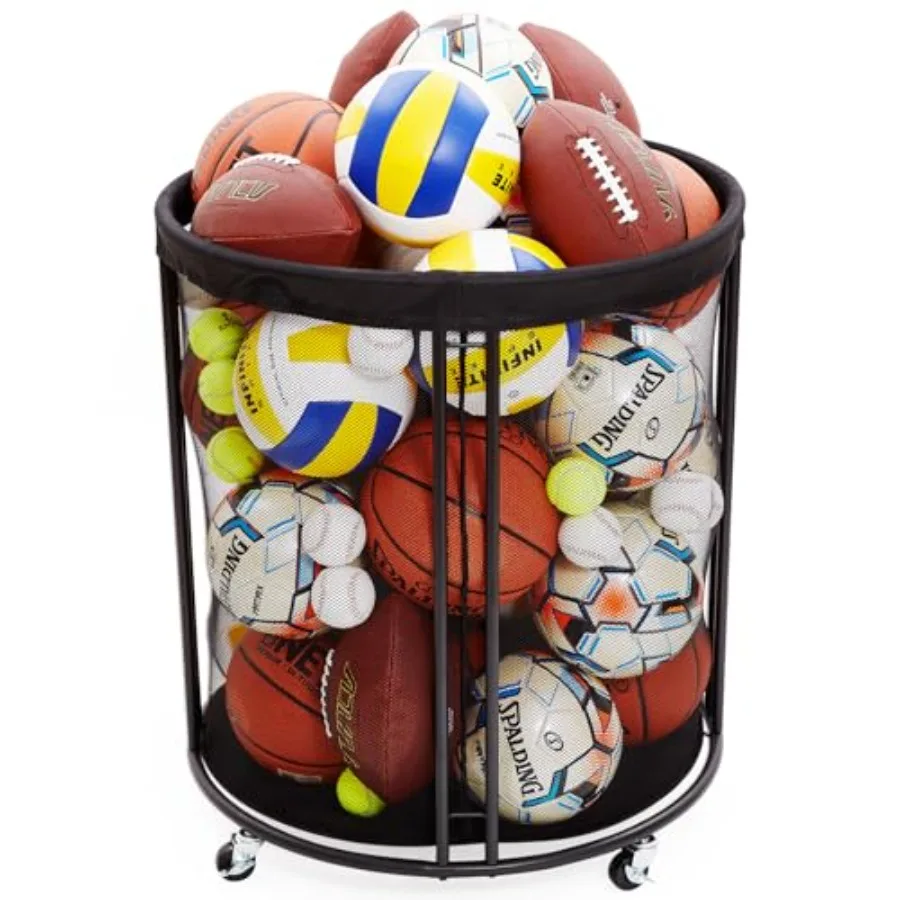 

Ball Storage Bin, Sports Ball Storage Cart, Ball Holder with Wheels for Basketball, Soccer, Garage, School, Indoor, Outdoor Bal