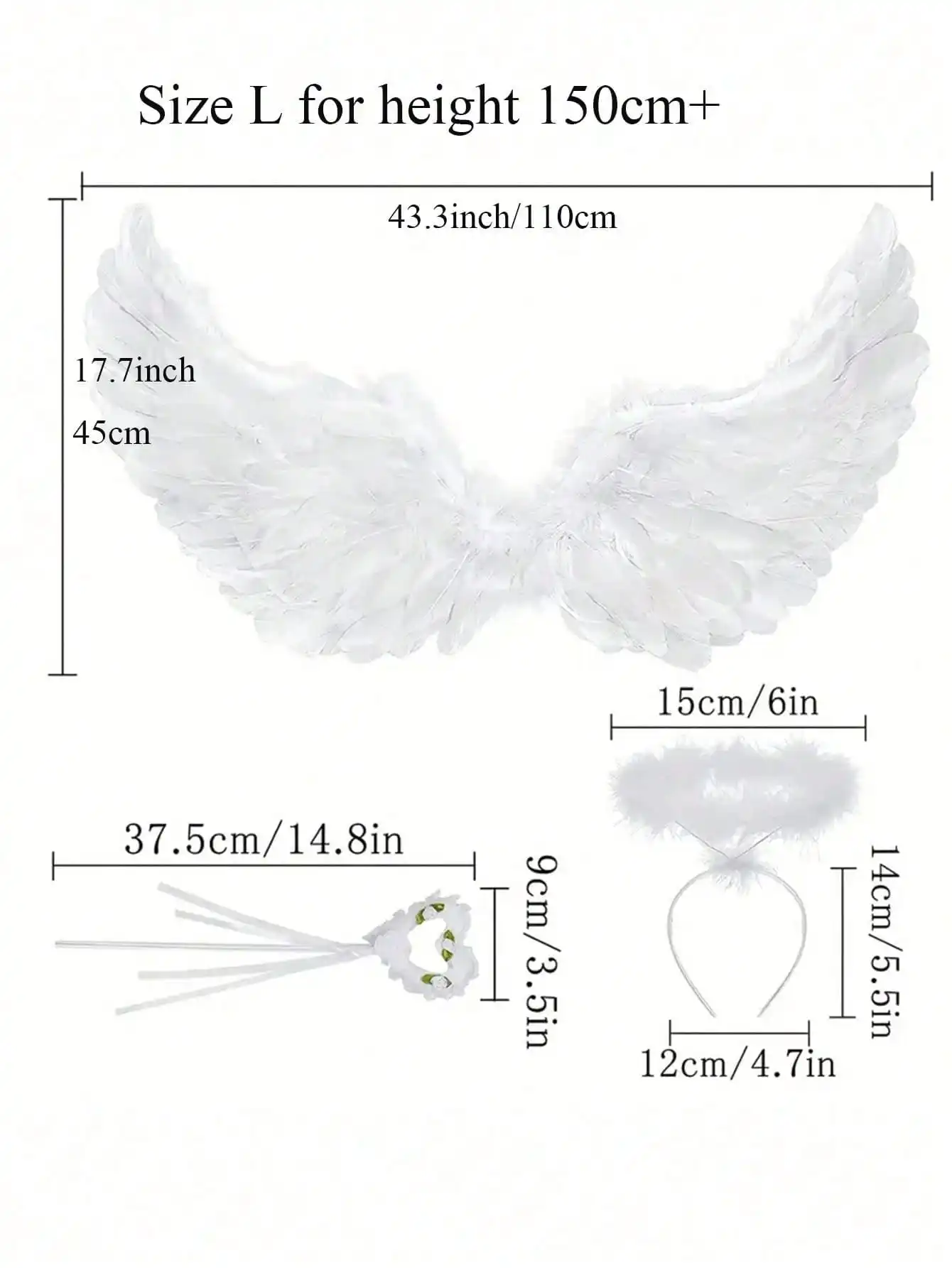 Set of angel wings, stage performance white wings with Halo and Magic Wand Angel Wings costume Halloween Carnival Cosplay suppli