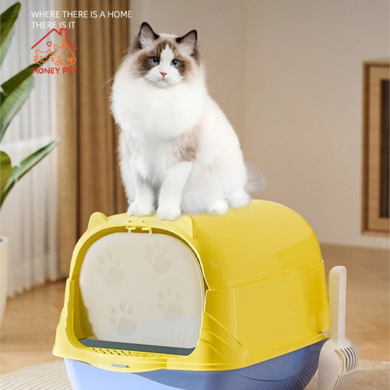 

Honey Pet Extra Large Enclosed Cat Litter Box Splash Proof Detachable Flip Top Cat Toilet With Cat Litter Scoop