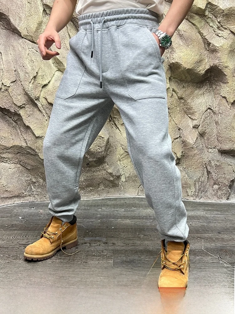 

Мужские трикотажные спортивные повседневные брюки из римской ткани, дышащие удобные прямые брюки со средней талией и эластичной резинкой на талии, осенняя мода