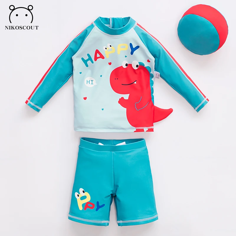 Children\'s Swimsuit Boys Split 2024 New Swimsuit Summer Children\'s Dinosaur Long-Sleeved Sun Protection Baby Swimsuit
