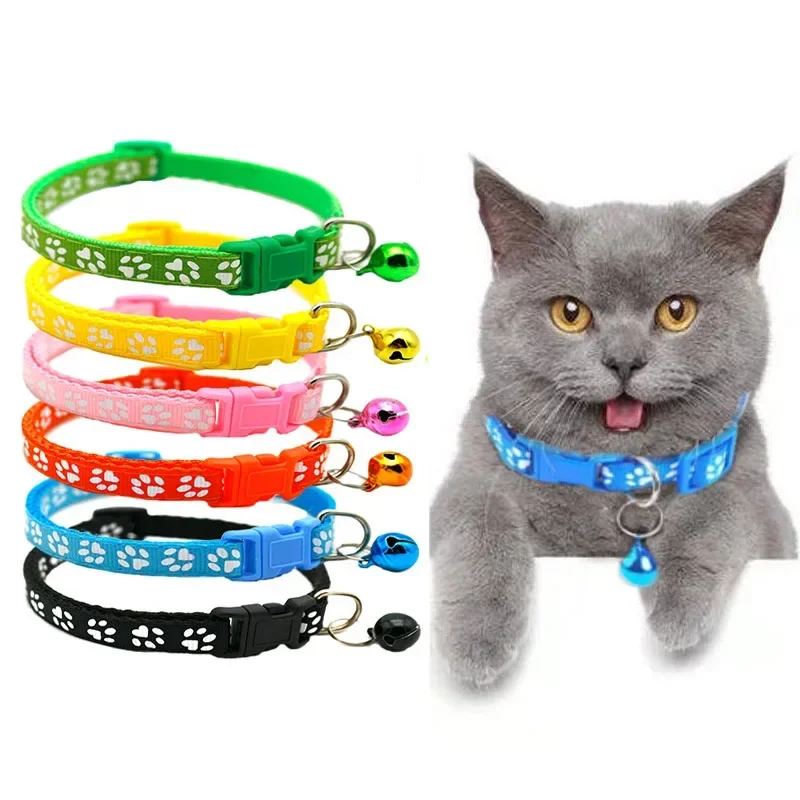 1Pc Colorful Cute Bell Collar Adjustable Buckle Cat Collar Pet Supplies Footprint Personalized Kitten Collar Small Dog Necklace