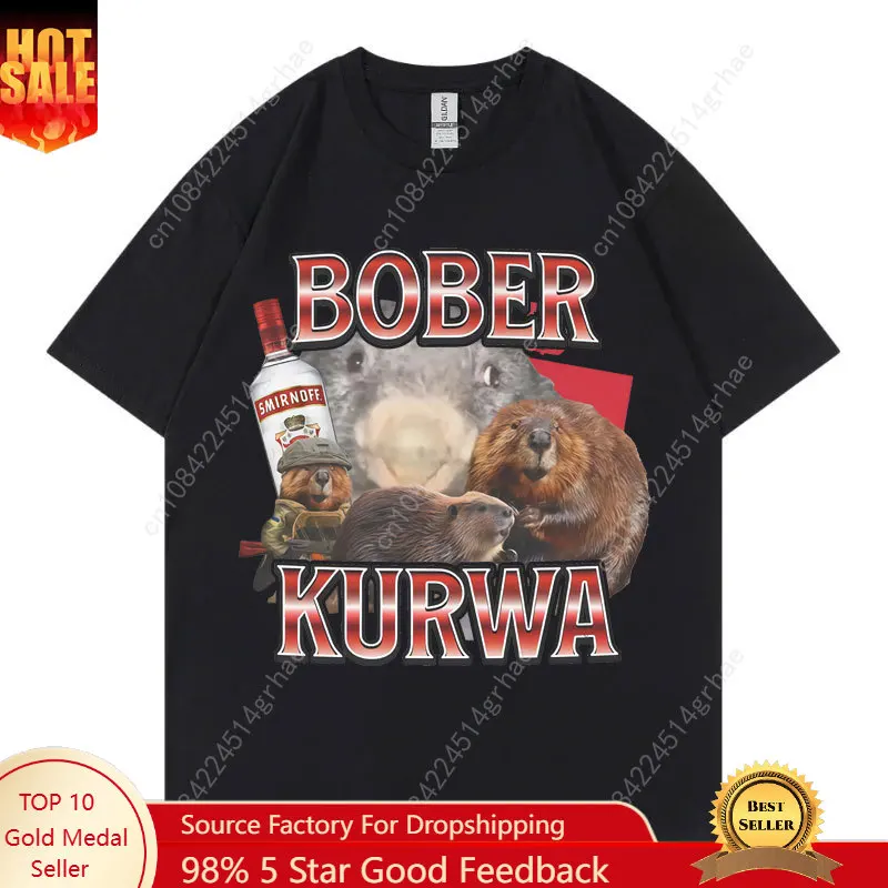 Camiseta gráfica para hombre, camiseta para hombre, Ropa Hombre Bober Kurwa Fun Mouse Meme, camiseta de manga corta con cuello redondo Y2k