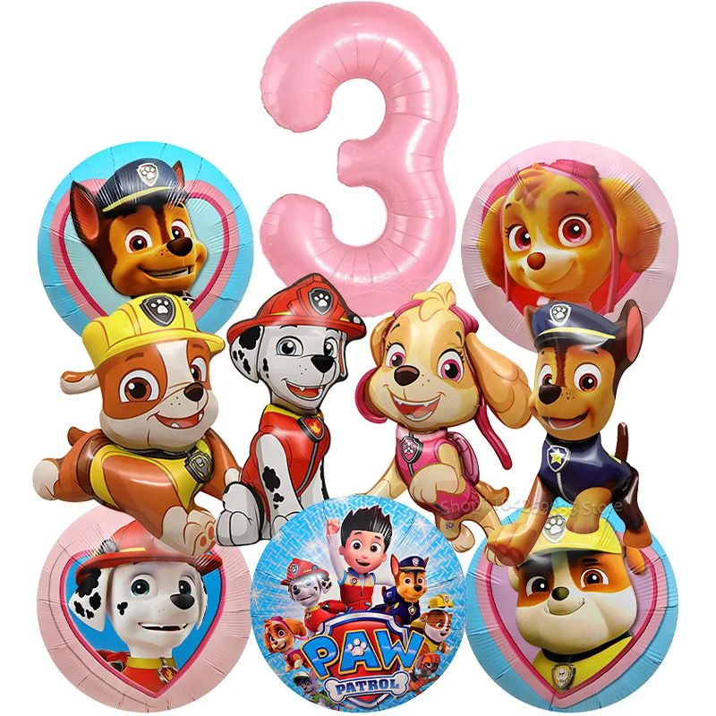 10-teiliges Paw Patrol Ballon-Set Hunde-Folienballons 32 Zoll Blau Rosa Zahlenballon für Kinder 1-9. Geburtstag Party-Dekoration für Jungen & Mädchen