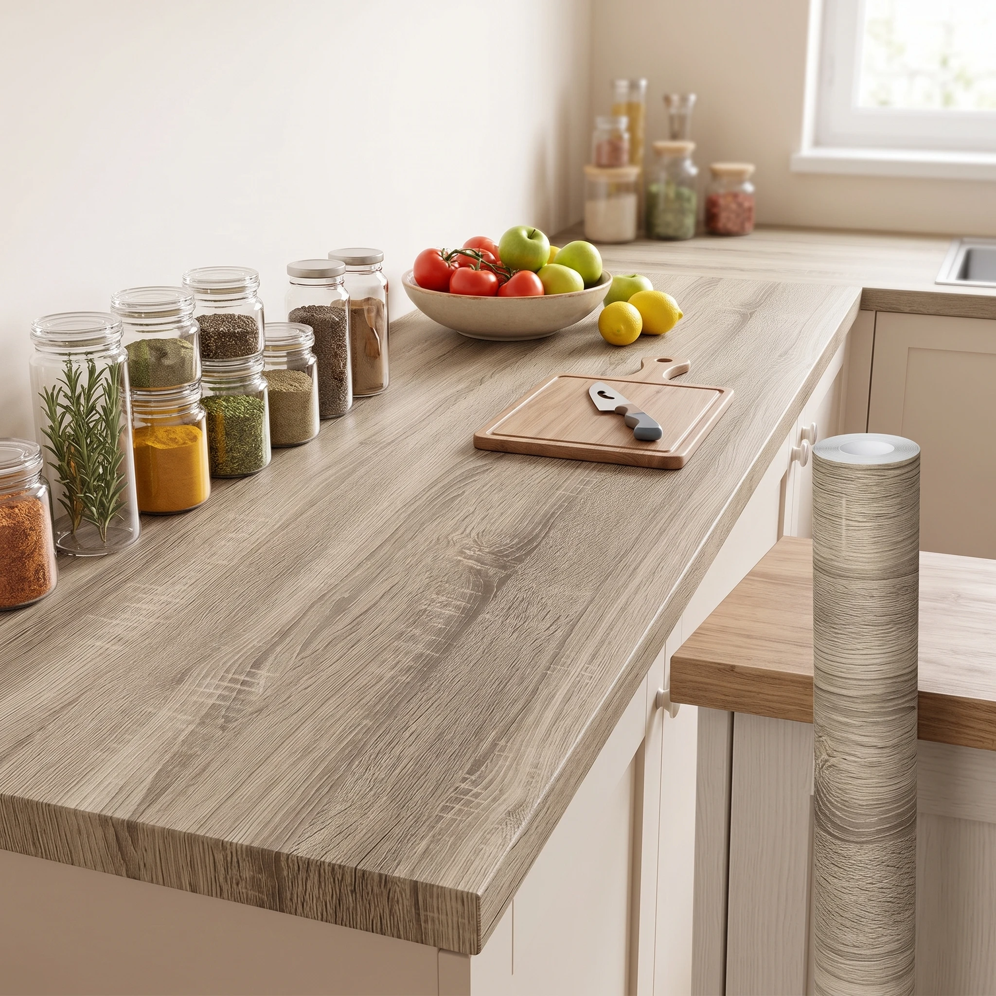 Commercial Kitchen Prep Table - 6M 剥がして貼るだけの木目調壁紙 自己粘着装飾ステッカー キッチンカウンターキャビネットテーブル壁改修用 オプションあり