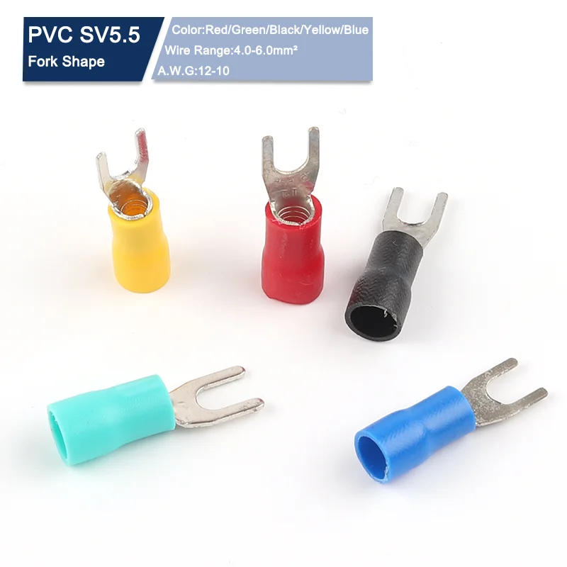 100PCS SV5.5-4 SV5.5-5 SV5.5-6 SV5.5-8 Pre-Insulating Crimp Terminal Cable Wire Connector Insulated Fork Spade Crimp Connector