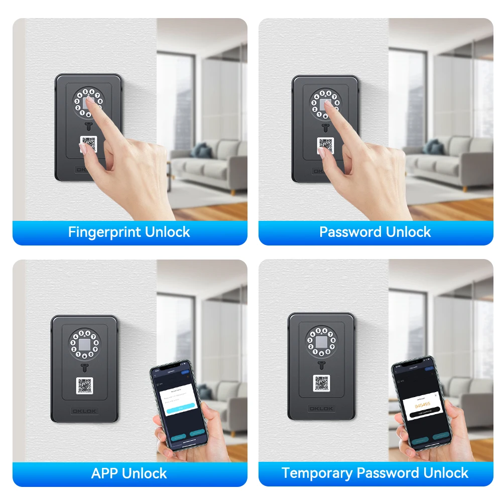 Awapow Bluetooth Fingerprint Password Key Lock Box Waterproof Anti Theft Wall Mounted Safe Deposit Box Smart Home OKLOK Manage