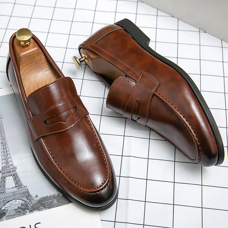 Chaussures habillées pour hommes, tendance, décontractées, en cuir, pour affaires, classiques, à enf