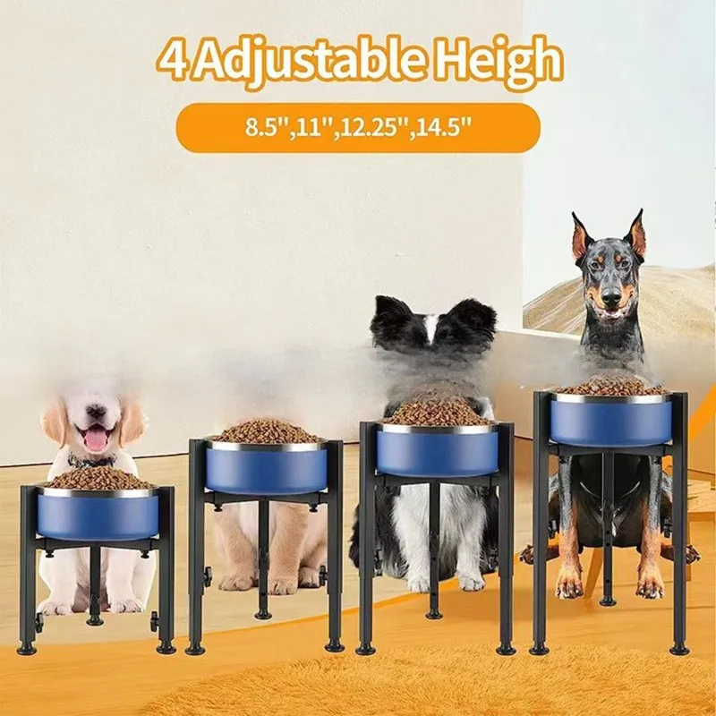 Wrought Iron Adjustable Dog Bowl Rack Indoor and Outdoor Width High Bracket Metal Pet Food Storage