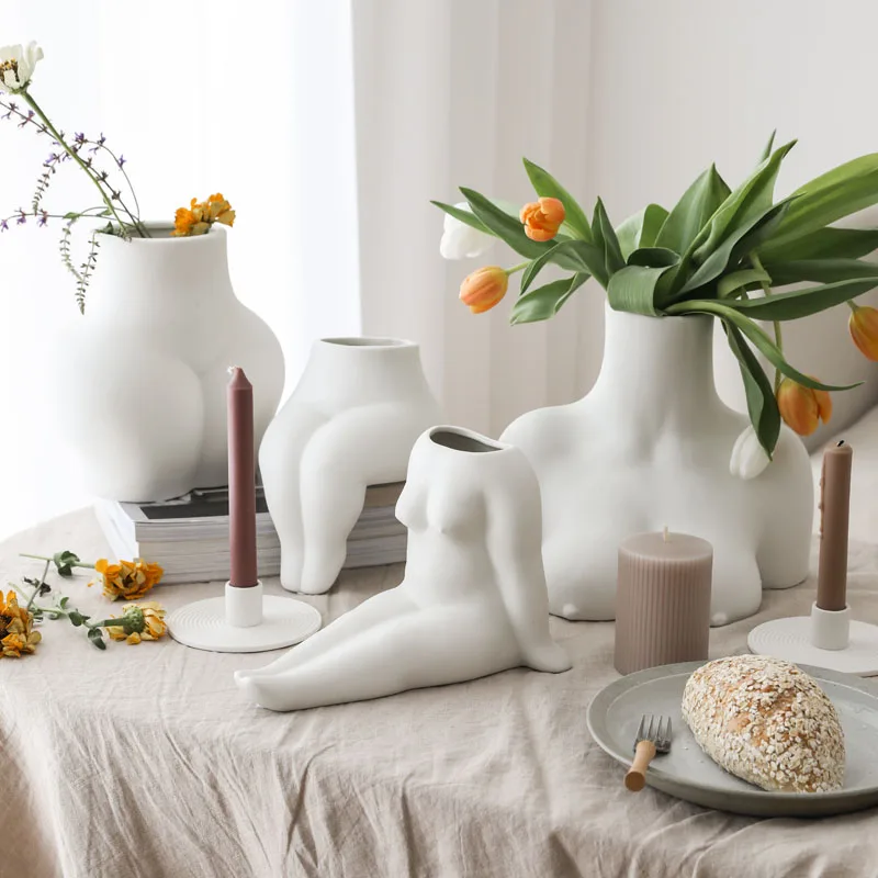 

Nordic Ceramic Human Body Sexy Art Decoration Vase Matte White Female Flower Arrangement Home Decoration