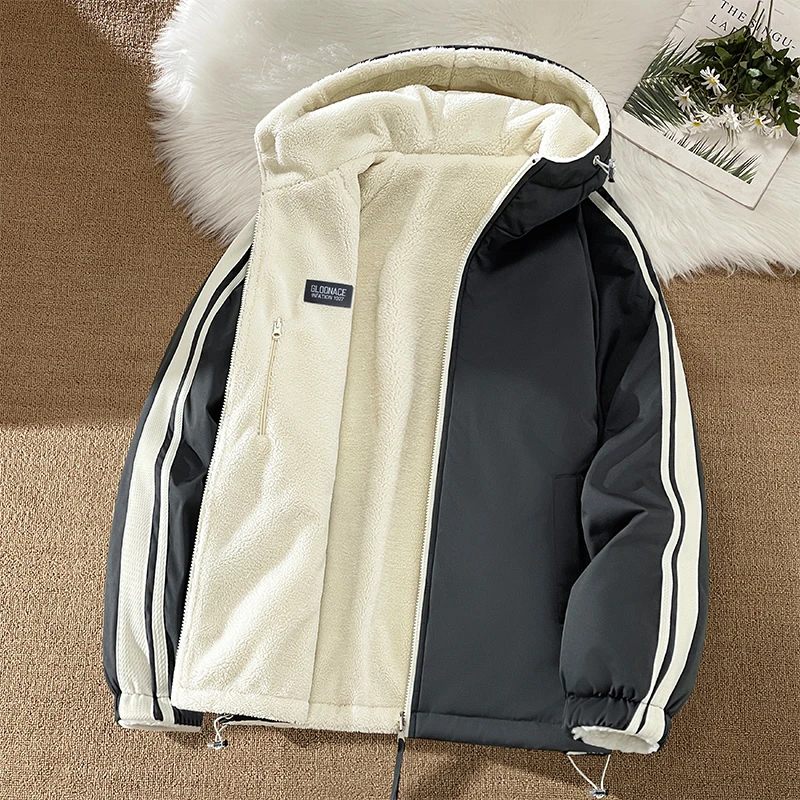 

Мужская куртка большого размера для спорта на открытом воздухе, теплое пальто, мужские модные ветрозащитные куртки с капюшоном, свободная двусторонняя дизайнерская верхняя одежда