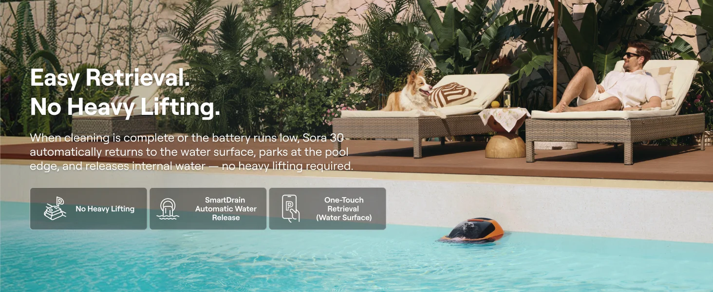 Beatbot Sora 30 Kabelloser Roboter-Poolreiniger, 6800GPH 4-in-1 Staubsauger mit Reinigung der Sonnenliege, einfache Auftriebsreinigung, 5L Behälter – Detail 11