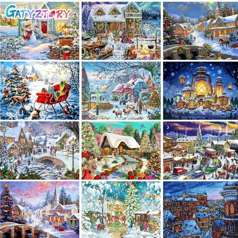 

GATYZTORY Acrylic Painting By Numbers With Frame Pictures On Numbers Christmas Scene Canvas Painting Wall Art Gift For Adults