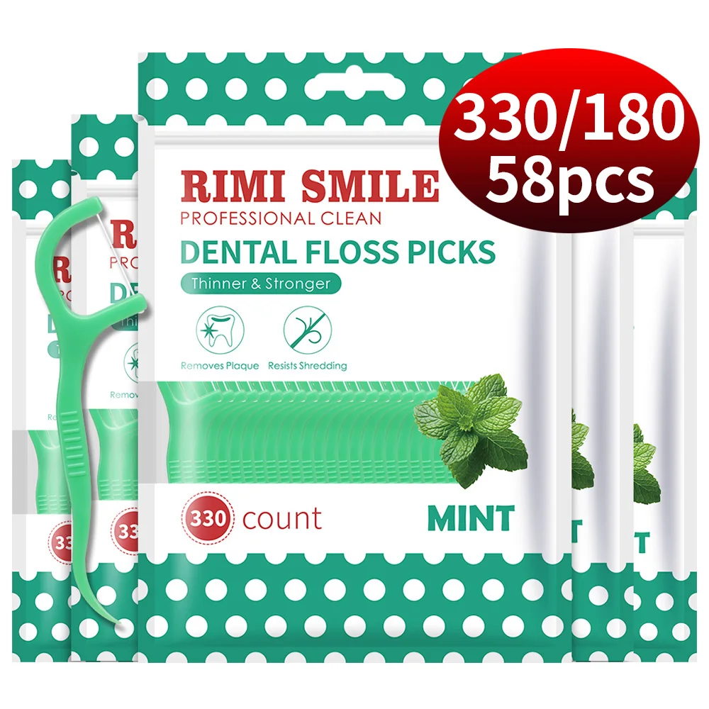 58/180/330PCS Mint Dental Floss Picks Ultra Smooth Fine Thread Disposable Floss Stick Family Pack Interdental Cleaning Oral Care