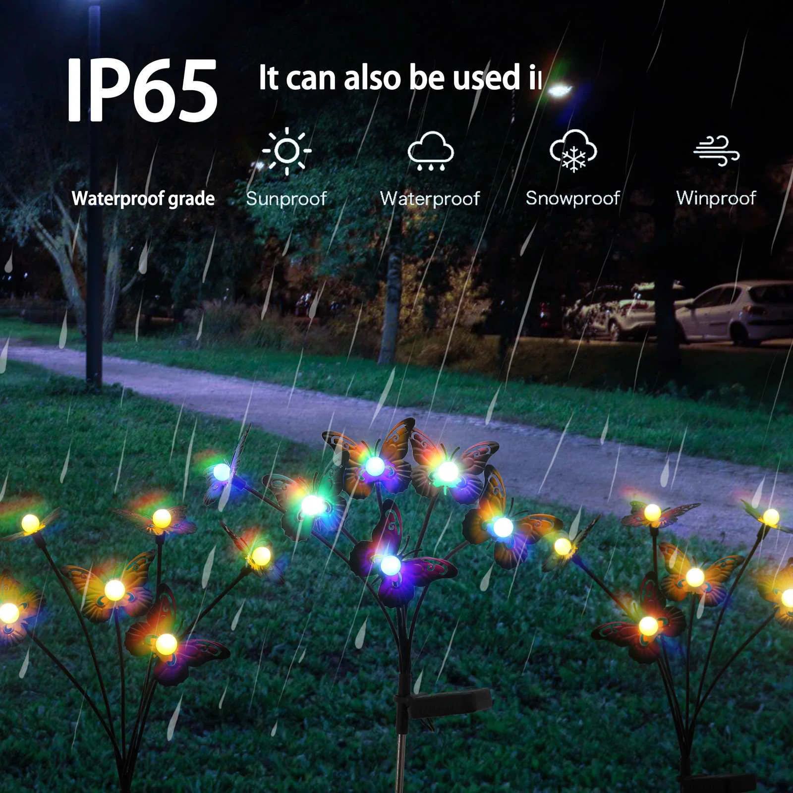 Papillon solaire à 6 têtes coloré, 4 paquets de papillons, lumières au sol, lumières solaires colorées, lumières de jardin extérieures, décoration extérieure