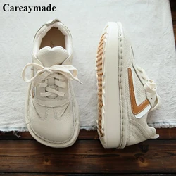 Careaymade-New genuine leather women's art shoes comfortable big head shoes casual muffin shoes thick sole single shoes students