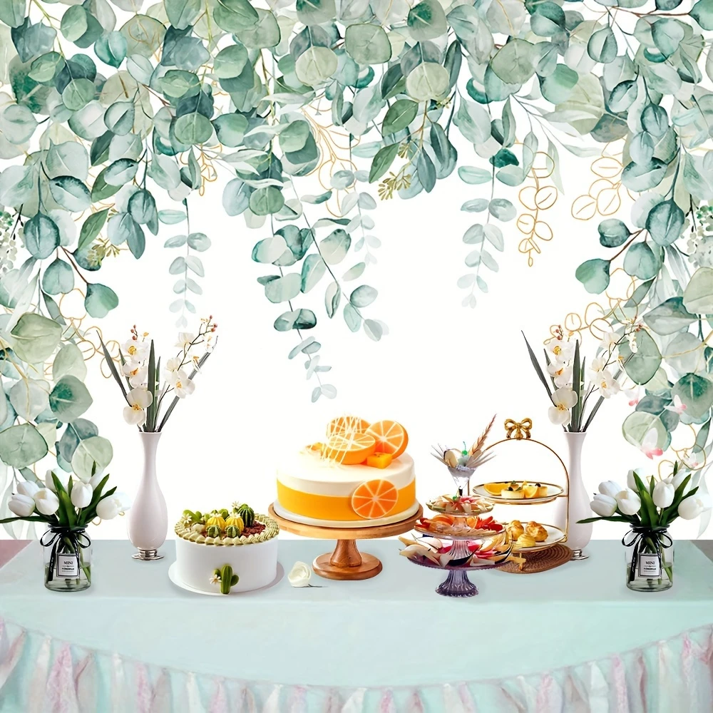 Spring Green Photography Background, Green Eucalyptus Tree Leaves Banner Baby Gift Party Birthday Wedding Photography Studio