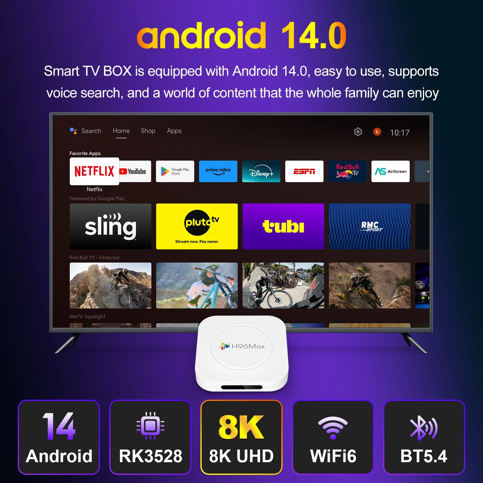 Woopker tv box h96 max m1 plus caixa de tv inteligente rk3528 android 14 wifi6 suporte 2.4g/5g wifi6 bt 4k caixa de tv de vídeo media player 2025