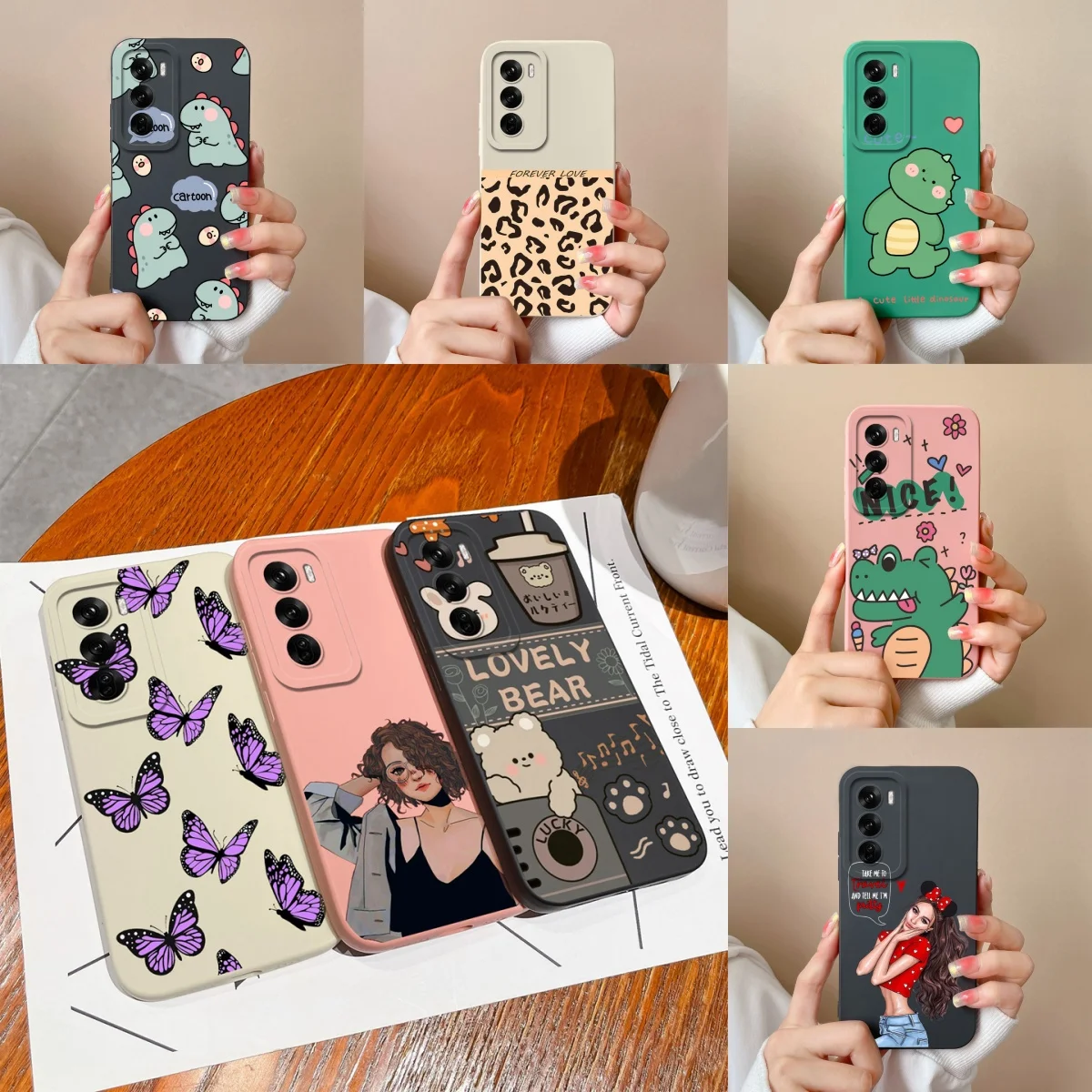 Case For OPPO Reno 12 Pro Beautiful Butterfly Dinosaur Liquid Anti-fall Protective Soft Bumper For oppo reno 12 pro Coque Funda