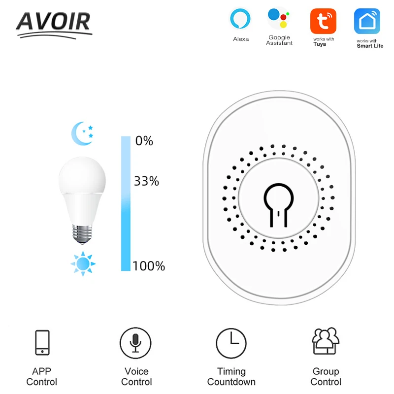 

Avoir Tuya Smart Life Dimmer Switch DIY Mini Wifi Module Led Light Home Automation Switch Wireless Control Switch White Black