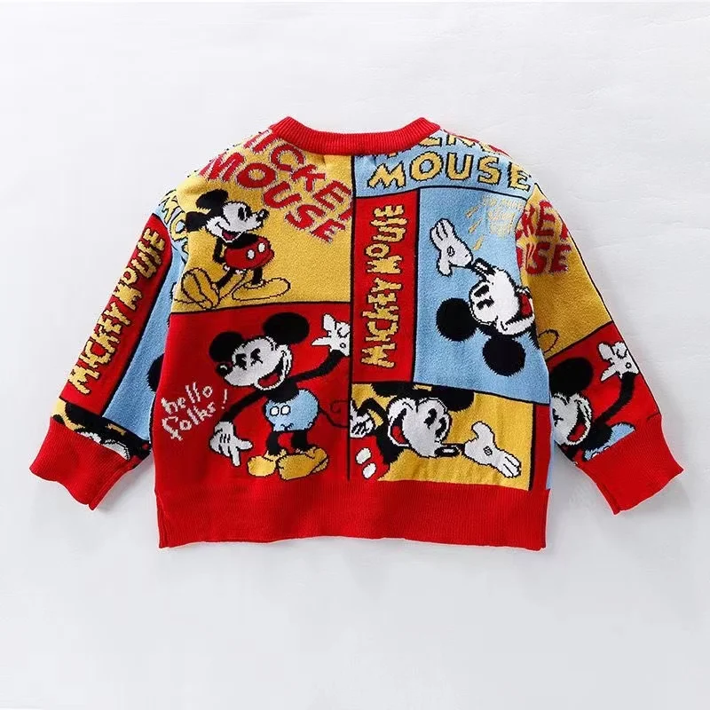 Autumn Winter Clothes Kid Boy Sweater Girl Thick Knitted Cotton Cartoon Mickey Mouse Print Children Pajama Coat Sweatshirts