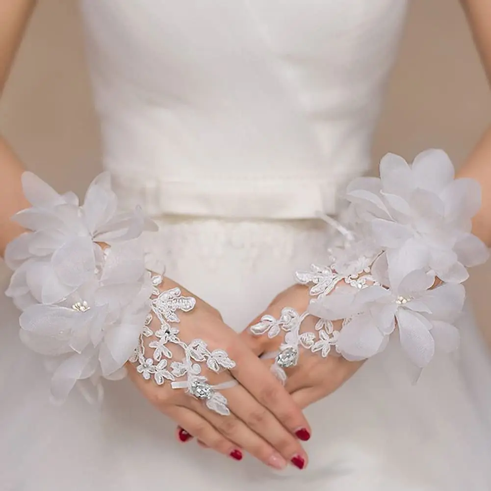 Wedding Short Fingerless Lace Gloves White Elbow Tea Glove Bridal Opera Evening Costume Formal Floral Gloves for Women