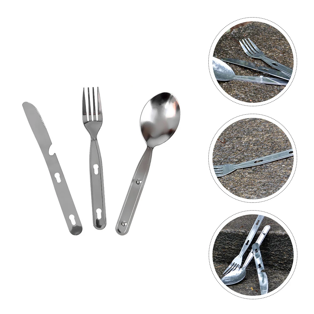 

1 set Stainless Steel Camping Tableware Set Portable Foldable Outdoor Utensils for Hiking Picnic BBQ Fork Spoon Set