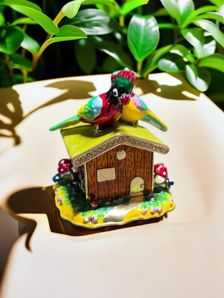 Metal Craft Enamel Ornament Bird House Jewelry Box Decoration Bithday Gift Trinket Box For Home Decor Necklace Rings box