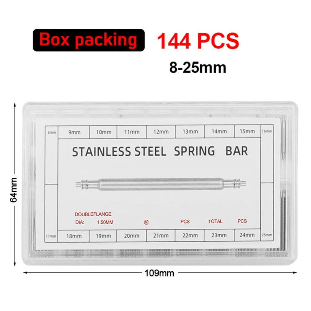 Kit d'outils de réparation de montres, 144 pièces, en acier inoxydable, haute capacité, barres à ressort, broches de liaison