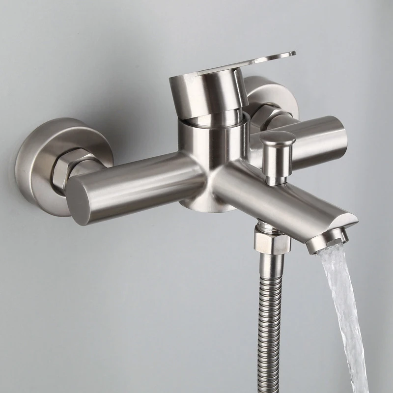 Bathroom Shower Faucet Set Stainless Steel Triple Bathtub Water Mixer Valve Nozzle Tap Hot and Cold