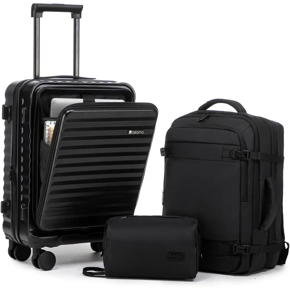 

Expandable 3-Piece Suitcase Set, 22x14x9, Airline Approved Carry-On, ABS Hard Shell with Spinner Wheels and TSA Lock
