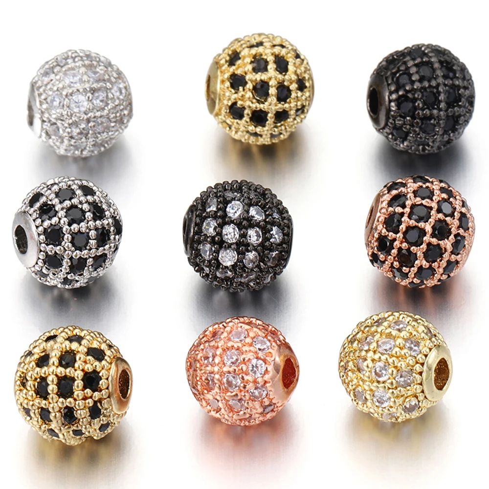

5pcs Metal Brass Micro Pave Cubic Zirconia Round Spacer Loose Beads for DIY Charms Necklace Bracelet Jewelry Making Accessories