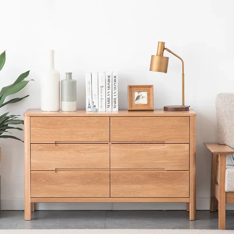 Solid wood bedroom storage oak log wind off the ground six chest cabinet, bedside cabinet