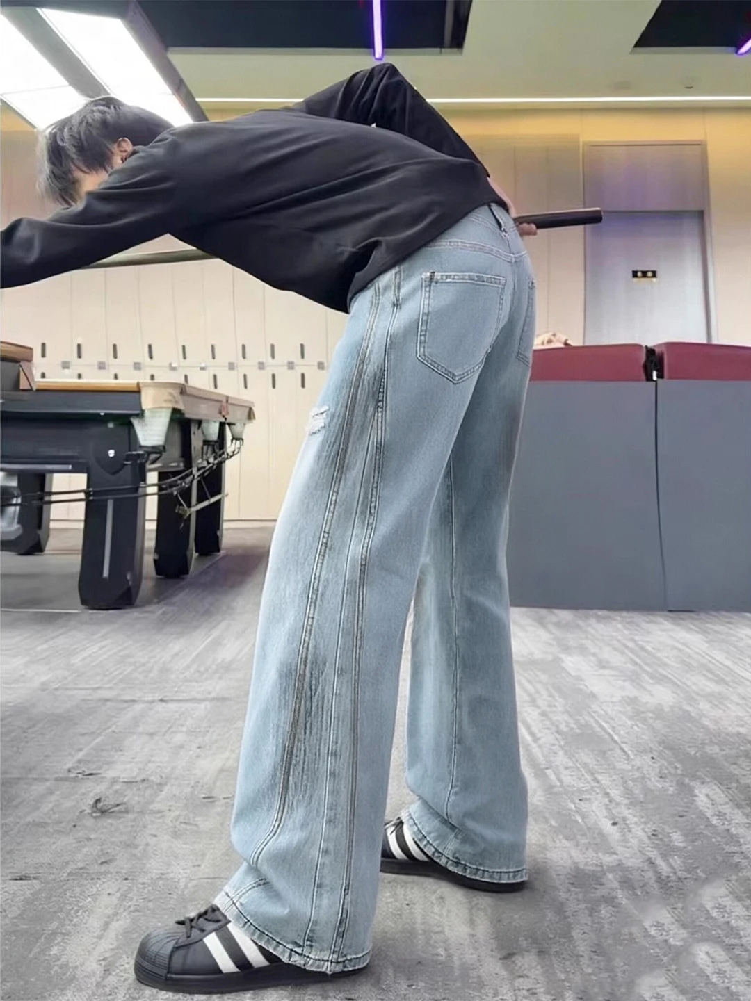 

Мужские джинсы American Sle с имитацией прорезей, весенние, повседневные, прямого кроя, в стиле рабочей одежды, с эффектом потертости, расклешенные брюки